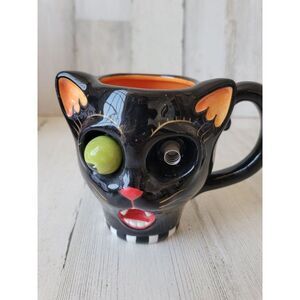 Dept 56 34599‎ AS IS Black cat mug google eyes Halloween home decor